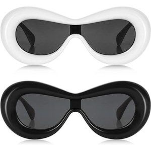 Y2K Inflated Mask Sunglasses Set - Oversized Oval Thick Frame Glasses Women Men